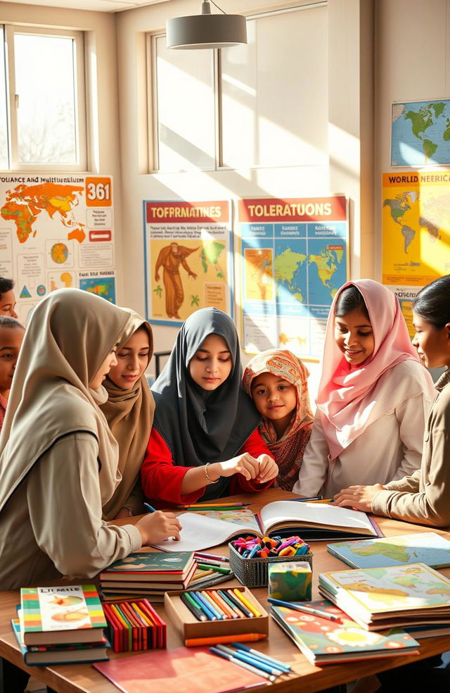 A vibrant classroom scene depicting a multicultural project-based learning environment