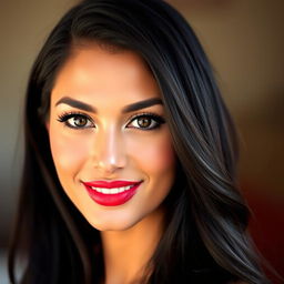 A captivating portrait of a stunning woman with striking features, her eyes gazing directly into the camera