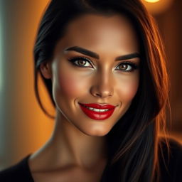 A captivating portrait of a stunning woman with striking features, her eyes gazing directly into the camera