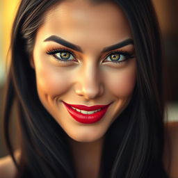 A captivating portrait of a stunning woman with striking features, her eyes gazing directly into the camera