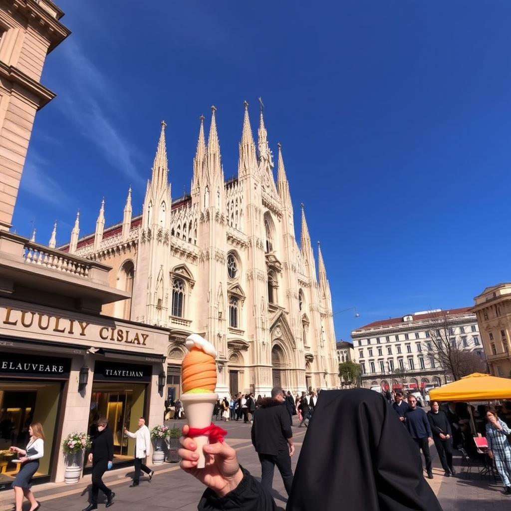 A stunning view of Milan, Italy, featuring the iconic Duomo di Milano with its intricate Gothic architecture