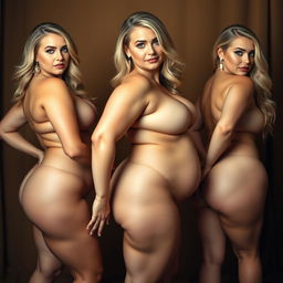 A captivating showcase of three stunning women with perfect facial features and curvaceous bodies