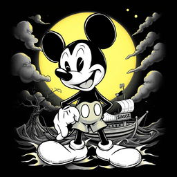 Uma capa inspirada na versão clássica do Mickey Mouse em Steamboat Willie, com um toque macabro