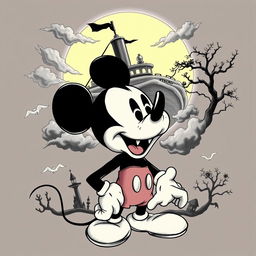 Uma capa inspirada na versão clássica do Mickey Mouse em Steamboat Willie, com um toque macabro