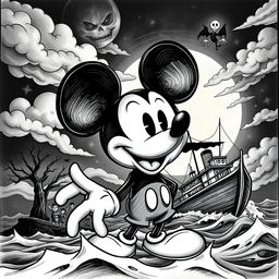 Uma capa inspirada na versão clássica do Mickey Mouse em Steamboat Willie, com um toque macabro
