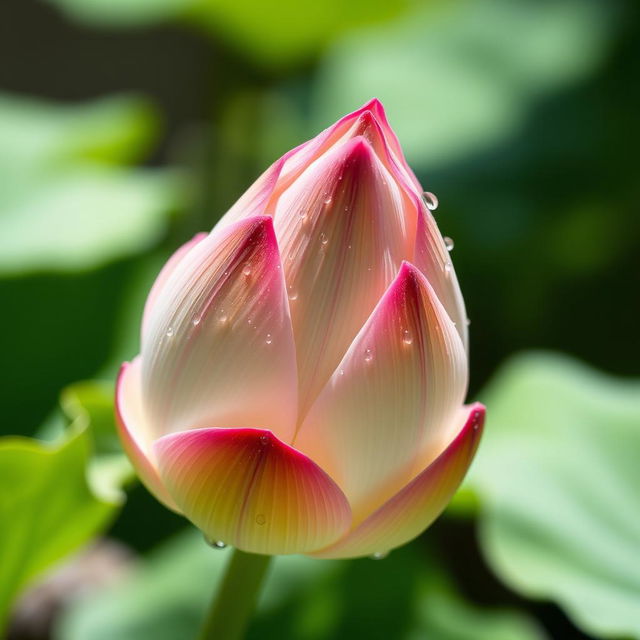 A close-up image of a beautiful lotus bud, showcasing its delicate petals and vibrant colors