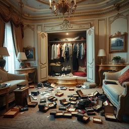 A luxurious room fully depicted after experiencing a robbery