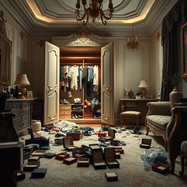 A luxurious room fully depicted after experiencing a robbery