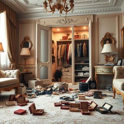 A luxurious room fully depicted after experiencing a robbery
