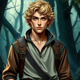 A fantasy book cover depicting a 17-year-old male character, the son of Hermes