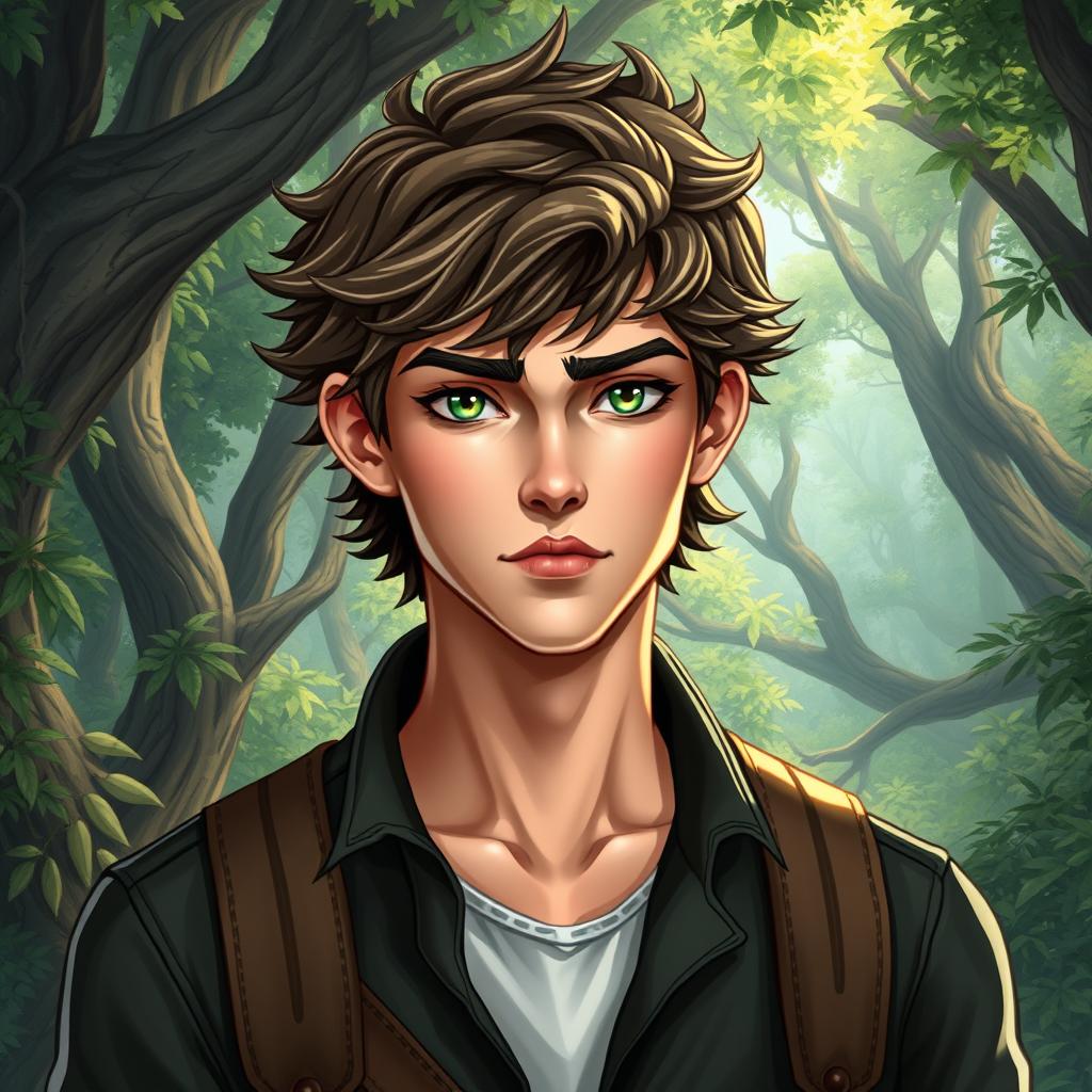 A fantasy book cover featuring a 17-year-old male character, the son of Hermes