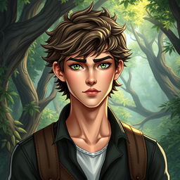 A fantasy book cover featuring a 17-year-old male character, the son of Hermes