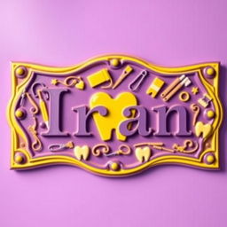 A vibrant and artistic depiction of a sign or plaque with the name 'Iran' prominently featured