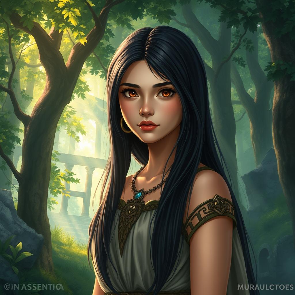 A fantasy book cover illustrating a captivating 17-year-old girl who is the daughter of Athena