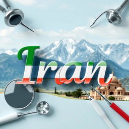 An artistic representation of the word 'Iran' creatively integrated into a dental theme