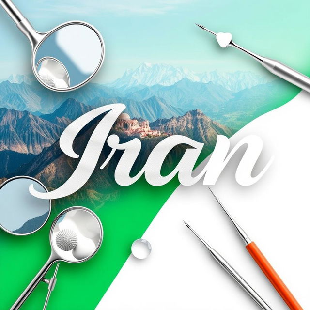 An artistic representation of the word 'Iran' creatively integrated into a dental theme