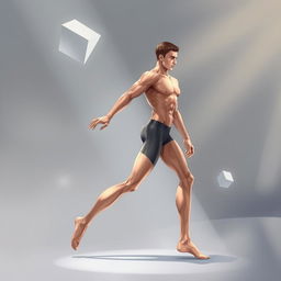 A detailed illustration of a male ectomorph body type characterized by a slim, lean physique with narrow shoulders, minimal muscle mass, and long limbs