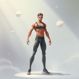 A detailed illustration of a male ectomorph body type characterized by a slim, lean physique with narrow shoulders, minimal muscle mass, and long limbs