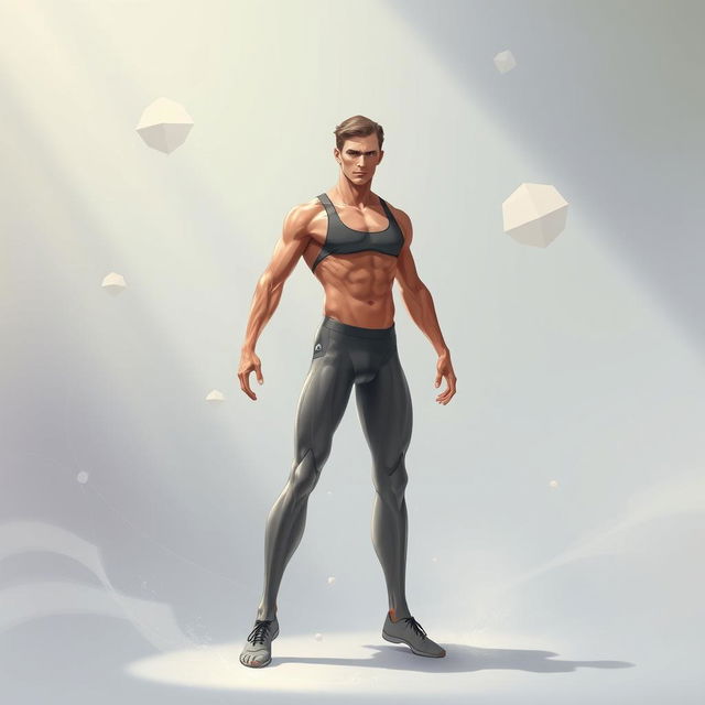 A detailed illustration of a male ectomorph body type characterized by a slim, lean physique with narrow shoulders, minimal muscle mass, and long limbs