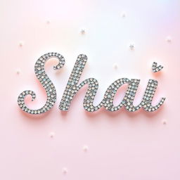 A sparkly, jeweled silver word 'Shai' displayed in an elegant cursive font, reminiscent of a glamorous romantic wedding invitation