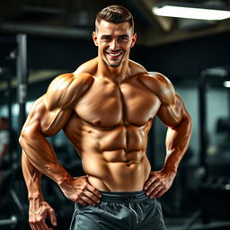 A muscular man with an impressive physique, showcasing his toned muscles in a confident pose