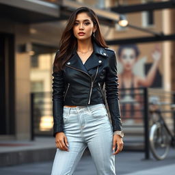A stylish black short jacket with a contemporary design, featuring a fitted silhouette, and intricate stitching detail