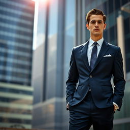 A sharply tailored suit, showcasing a sophisticated design with a tailored fit
