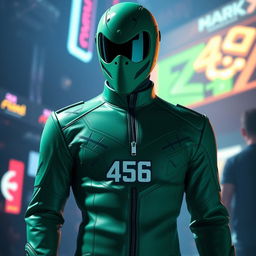 A reimagined uniform for a character from the Squid Game, featuring a sleek and modern design