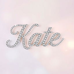 A sparkly, jeweled silver word "Kate" presented in an elegant, cursive font, reminiscent of a glamorous, romantic wedding invitation