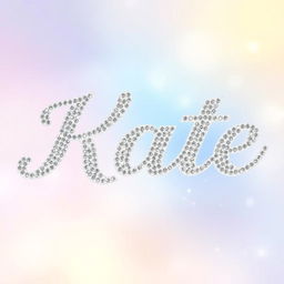A sparkly, jeweled silver word "Kate" presented in an elegant, cursive font, reminiscent of a glamorous, romantic wedding invitation
