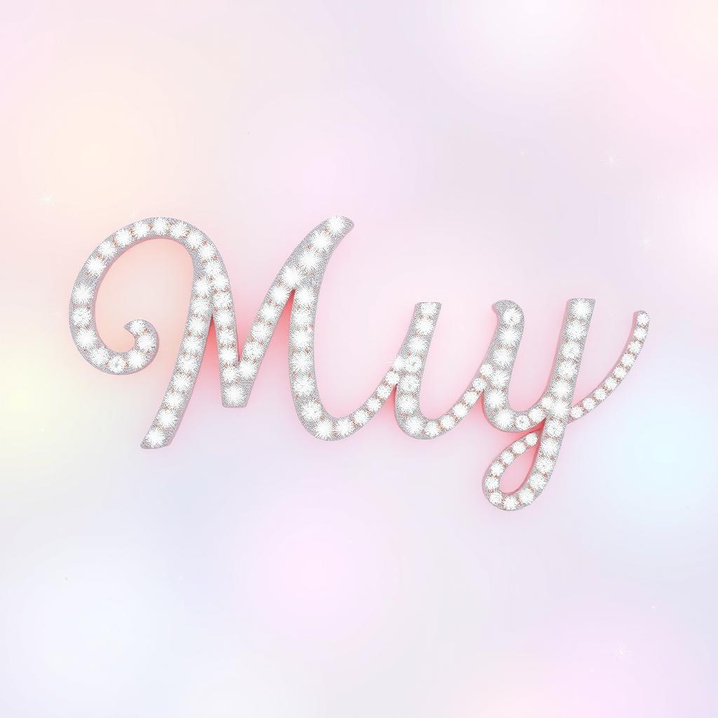 A sparkly, jeweled word 'My' designed in an elegant, cursive font, resembling a glamorous and romantic wedding invitation