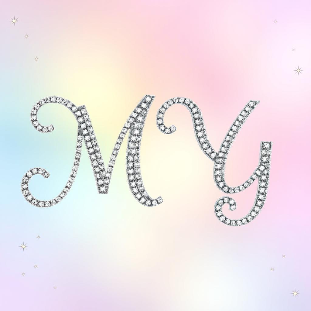 A sparkly, jeweled, silver word 'MY' in an elegant cursive font, styled like a glamorous, romantic wedding invitation