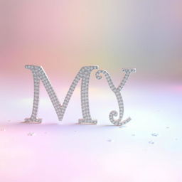 A sparkly, jeweled, silver word 'MY' designed in an elegant, decorative font, resembling a glamorous and romantic wedding invitation