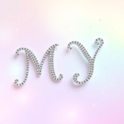 A sparkly, jeweled, silver word 'MY' designed in an elegant, decorative font, resembling a glamorous and romantic wedding invitation