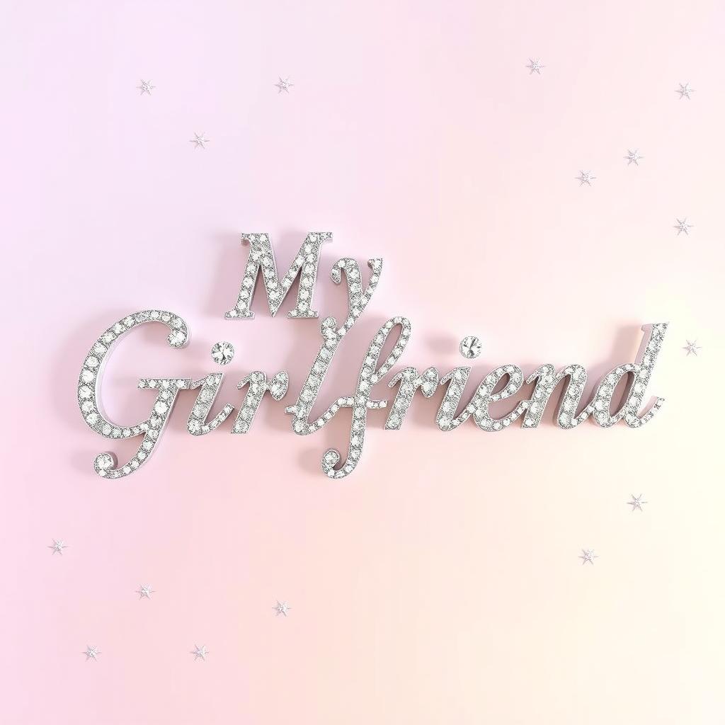 A sparkly, jeweled, silver word: 'My Girlfriend', styled like a glamorous and romantic wedding invitation