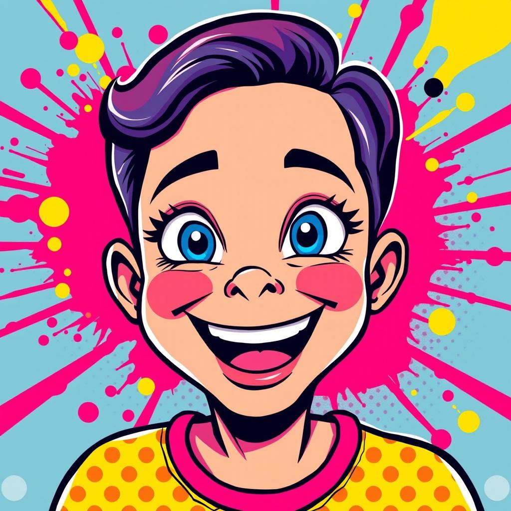 A vibrant and funky pop art style image, featuring bold colors and graphic patterns
