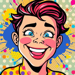 A vibrant and funky pop art style image, featuring bold colors and graphic patterns