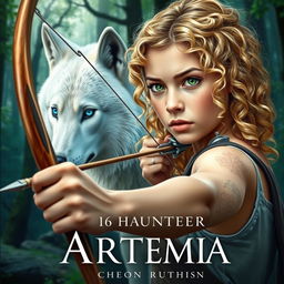 An enchanting book cover for a fantasy novel inspired by Greek mythology, featuring a 16-year-old girl as the daughter of Artemis