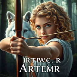 An enchanting book cover for a fantasy novel inspired by Greek mythology, featuring a 16-year-old girl as the daughter of Artemis