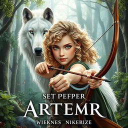 An enchanting book cover for a fantasy novel based on Greek mythology, featuring a 16-year-old girl as the daughter of Artemis