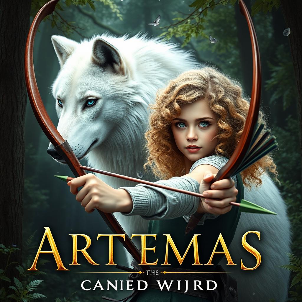 An enchanting book cover for a fantasy novel based on Greek mythology, featuring a 16-year-old girl as the daughter of Artemis