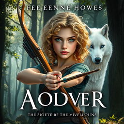 An exquisite book cover for a fantasy novel rooted in Greek mythology, depicting a 16-year-old girl with captivating green eyes and curly blonde hair, reflecting her adventurous spirit