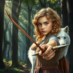 An exquisite book cover for a fantasy novel rooted in Greek mythology, depicting a 16-year-old girl with captivating green eyes and curly blonde hair, reflecting her adventurous spirit