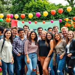 A vibrant group photo featuring a diverse group of adults, showcasing a mix of genders and ethnicities