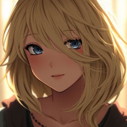 A character with soft, natural blonde hair, not too yellow, capturing intricate shadow details that enhance the depth and realism of the hairstyle
