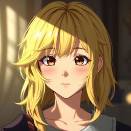 A character with soft, natural blonde hair, not too yellow, capturing intricate shadow details that enhance the depth and realism of the hairstyle