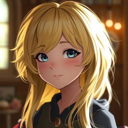 A character with soft, natural blonde hair, not too yellow, capturing intricate shadow details that enhance the depth and realism of the hairstyle