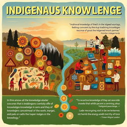 A vibrant and informative poster showcasing the connection between indigenous knowledge and modern science and technology