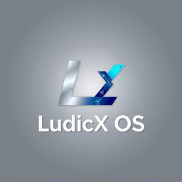A modern and sleek logo design for 'LudicX OS', featuring a bold, stylized letter 'L' integrated with a digital theme to reflect innovation and technology