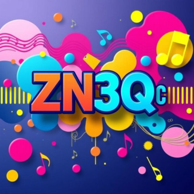 A vibrant and engaging YouTube cover image designed for a music-themed channel featuring the text 'ZN3Q MSIC'